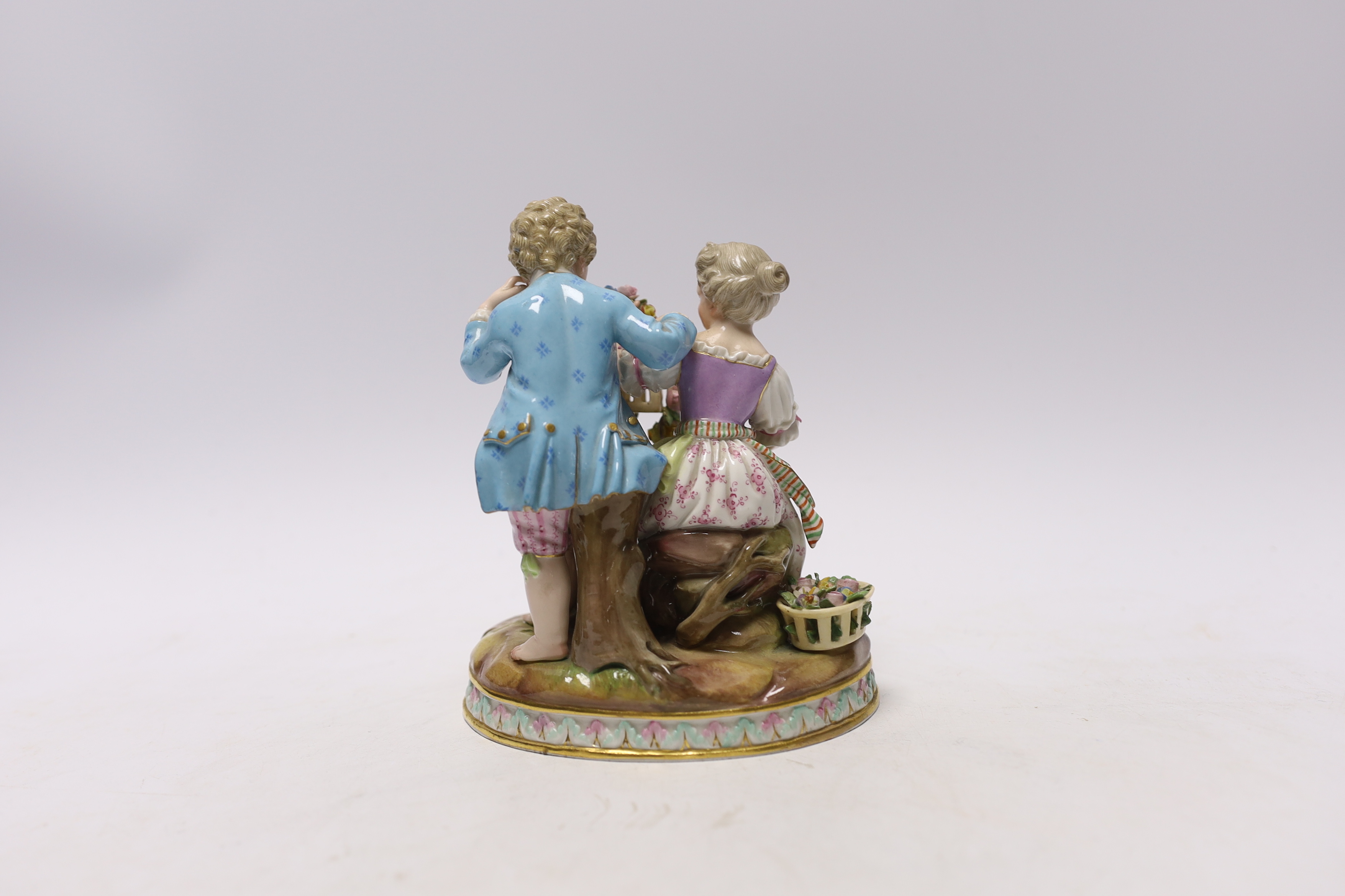 A Meissen birdcage group, 19th century, 14cm high